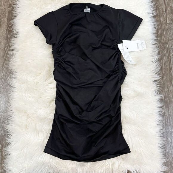 NWT Blanqi Womens Everday Cap Sleeve Dress Size S/M in Black Ruched Stretchy - Picture 6 of 12